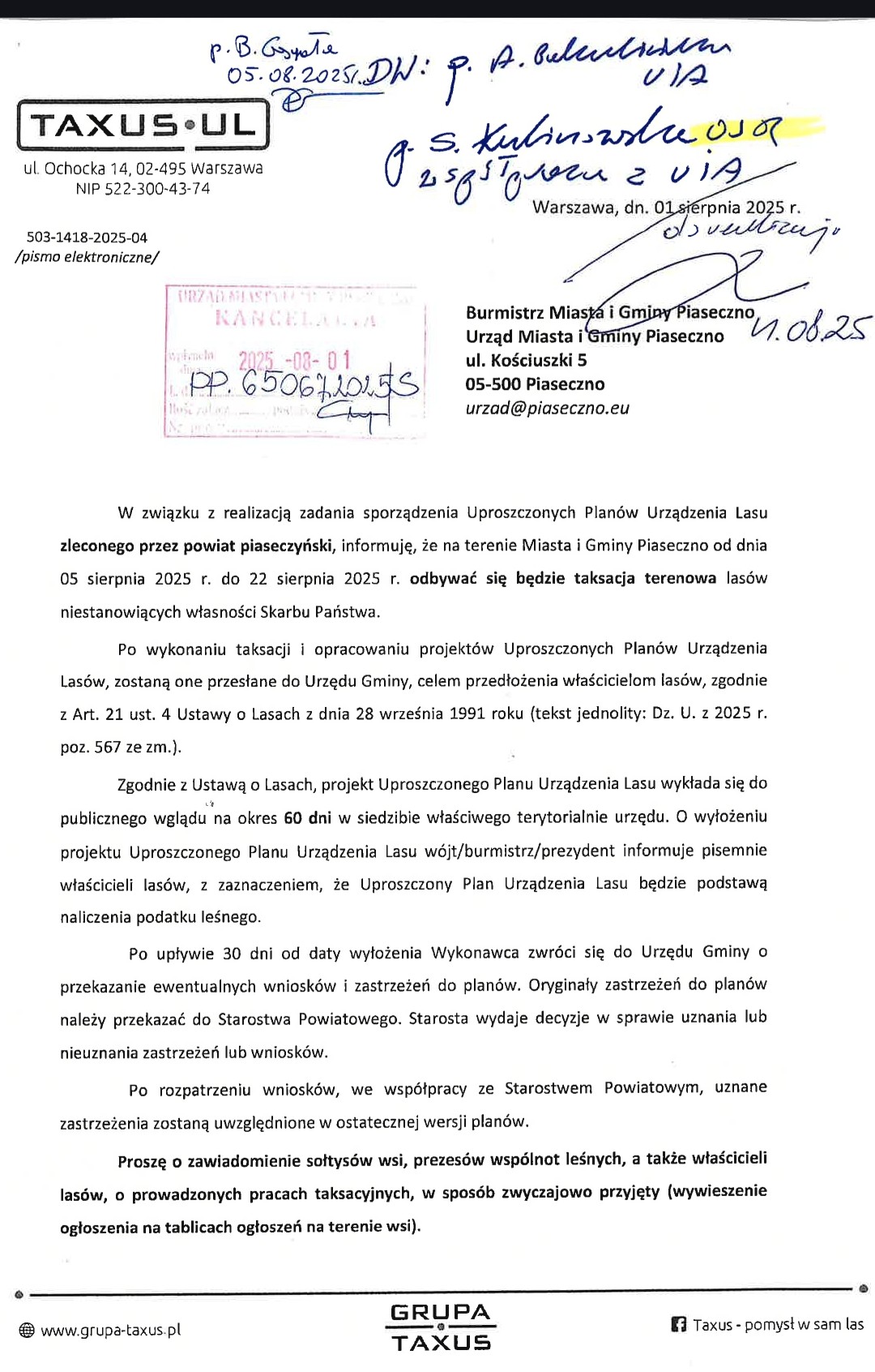 Załącznik strona 1 do Informacji z Gminy Piaseczno