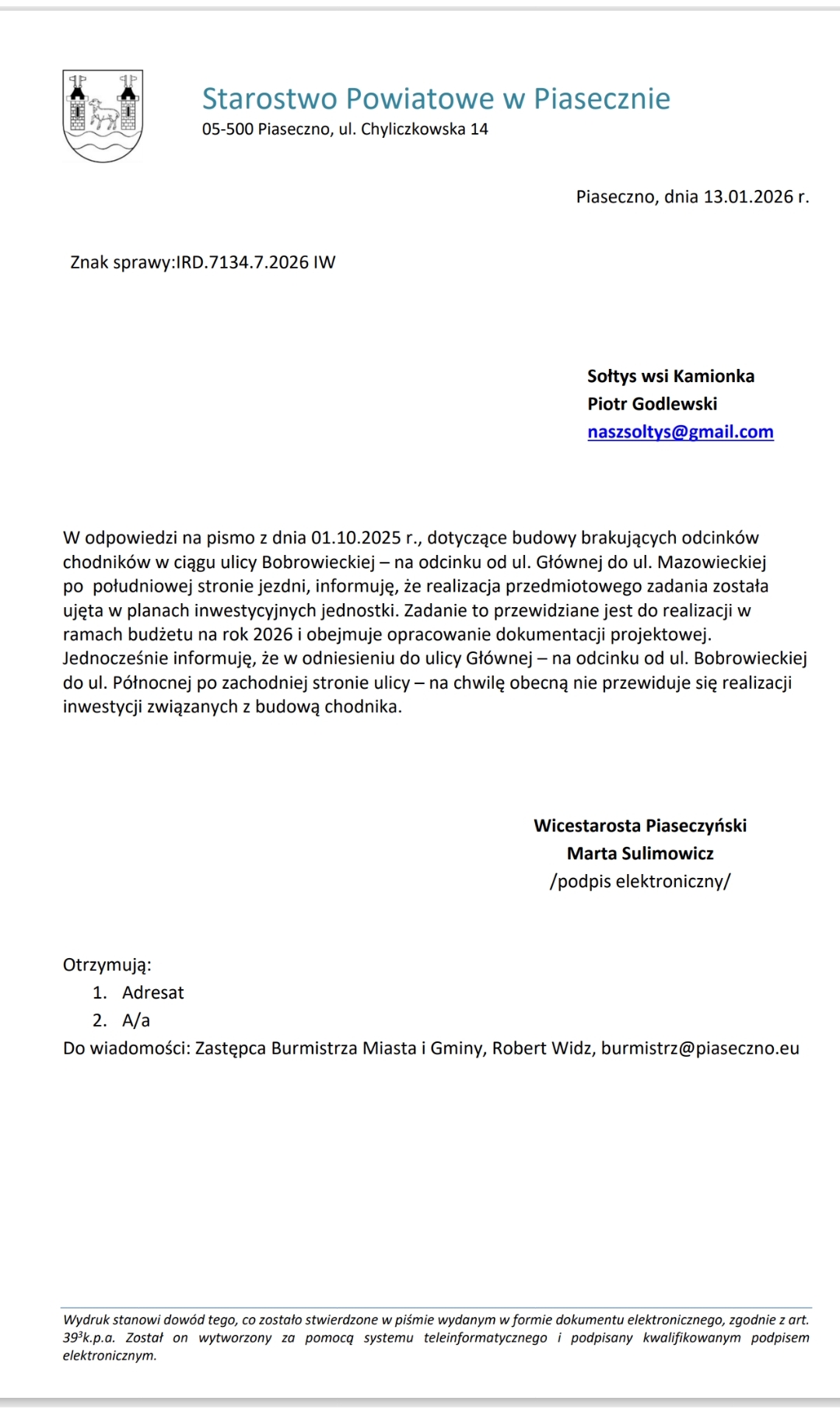Odpowiedź Powiatu Piaseczno