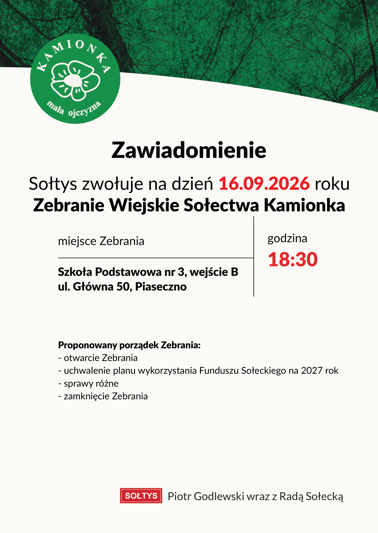 10.09.2026 roku Zebranie wiejskie